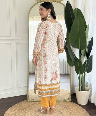 Off white color smart and readymade kurta set for and formal looks 2