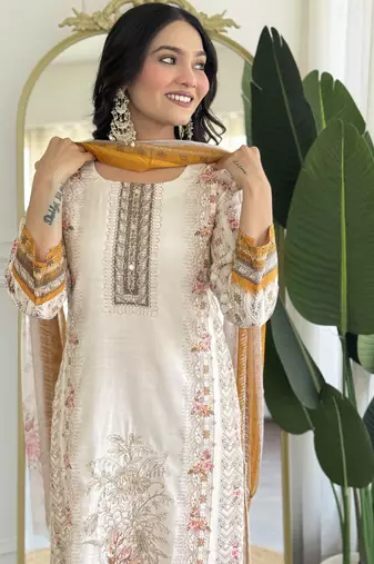 Off white color smart and readymade kurta set for and formal looks