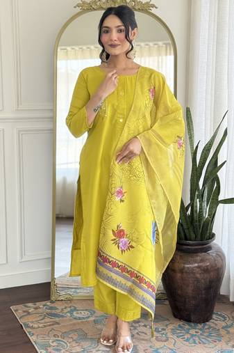 Lemon color smart and ethnic readymade kurta set for casual and formal looks