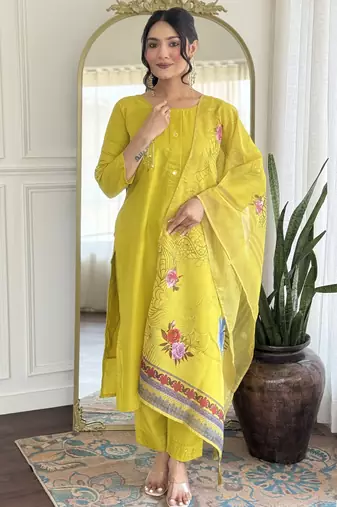 Lemon color smart and ethnic readymade kurta set for casual and formal looks