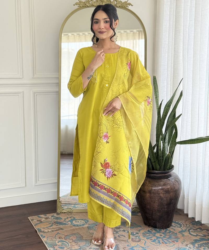 Lemon color smart and ethnic readymade kurta set for casual and formal looks