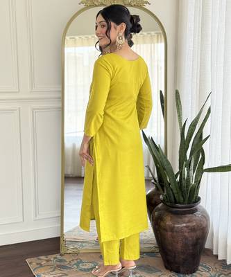 Lemon color smart and readymade kurta set for and formal looks 2