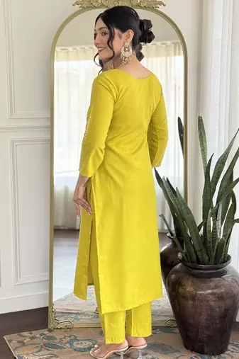 Lemon color smart and readymade kurta set for and formal looks