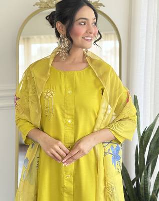 Lemon color smart and readymade kurta set for and formal looks 3