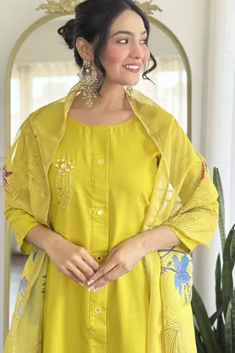Lemon color smart and readymade kurta set for and formal looks