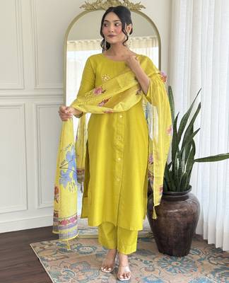 Lemon color smart and readymade kurta set for and formal looks 4