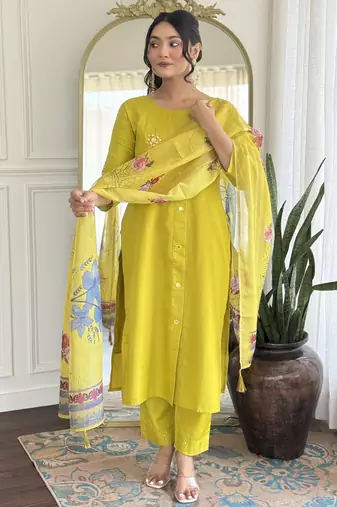 Lemon color smart and readymade kurta set for and formal looks