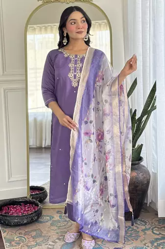 Purple color smart and ethnic readymade kurta set for casual and formal looks