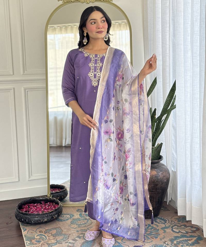 Purple color smart and ethnic readymade kurta set for casual and formal looks