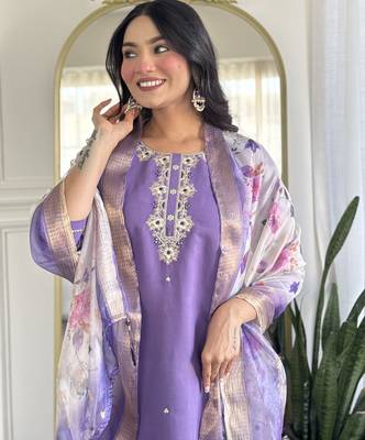 Purple color smart and ethnic readymade kurta set for casual and formal looks 3