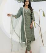 Mahendi color chanderi silk fabric beautiful festive wear readymade kurta set