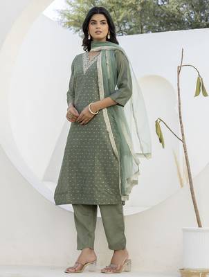 Mahendi color chanderi silk beautiful festive wear readymade kurta set 4