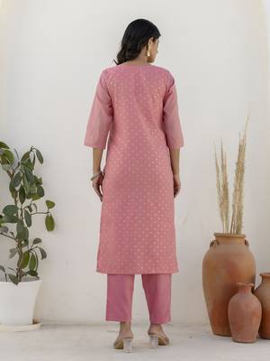 Pink color chanderi silk beautiful festive wear readymade kurta set 2