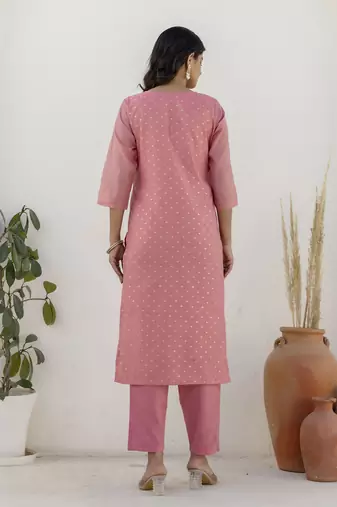 Pink color chanderi silk beautiful festive wear readymade kurta set