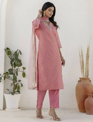 Pink color chanderi silk beautiful festive wear readymade kurta set 4