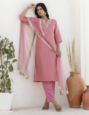 Pink color chanderi silk beautiful festive wear readymade kurta set 5