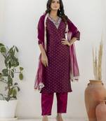 Purple color chanderi silk fabric beautiful festive wear readymade kurta set