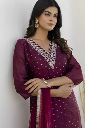 Purple color chanderi silk beautiful festive wear readymade kurta set