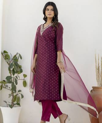 Purple color chanderi silk beautiful festive wear readymade kurta set 4