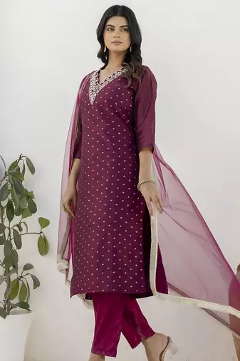 Purple color chanderi silk beautiful festive wear readymade kurta set