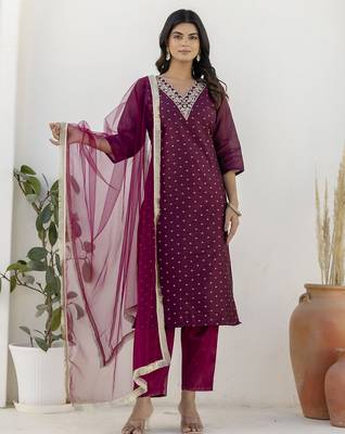 Purple color chanderi silk beautiful festive wear readymade kurta set 5