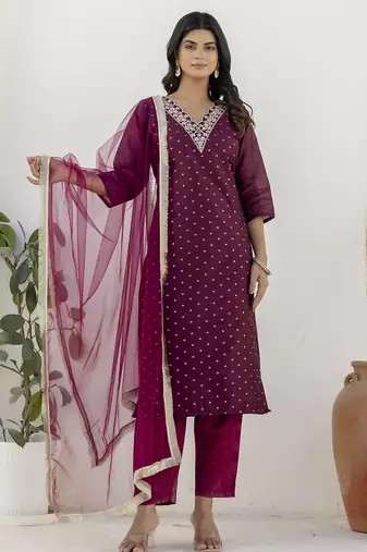 Purple color chanderi silk beautiful festive wear readymade kurta set