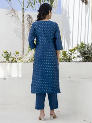 Teal blue color chanderi silk beautiful festive wear readymade kurta set 2