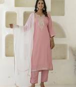 Pink color silk blend fabric beautiful festive wear readymade kurta set