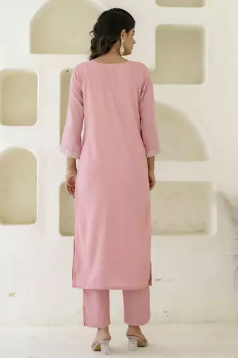 Pink color silk blend beautiful festive wear readymade kurta set