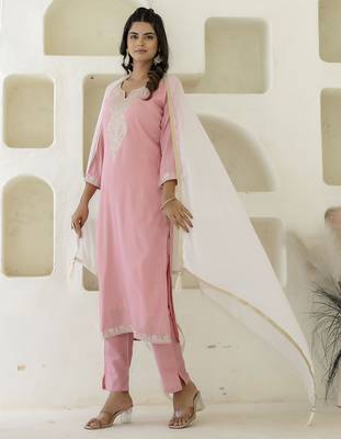 Pink color silk blend beautiful festive wear readymade kurta set 4