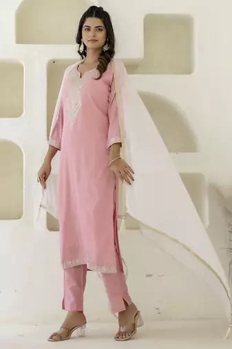 Pink color silk blend beautiful festive wear readymade kurta set