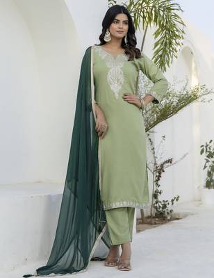 Pista color silk blend beautiful festive wear readymade kurta set 1