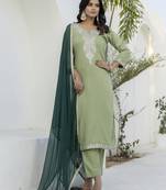 Pista color silk blend fabric beautiful festive wear readymade kurta set