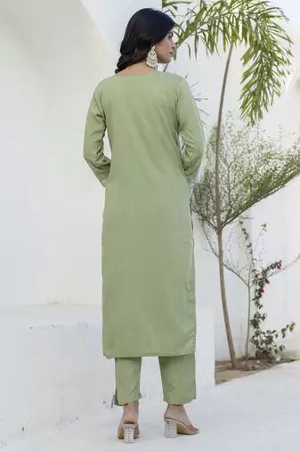 Pista color silk blend beautiful festive wear readymade kurta set