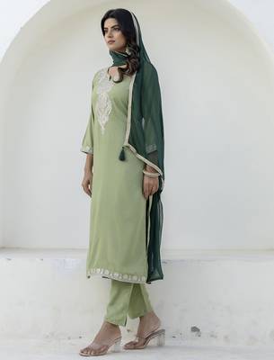 Pista color silk blend beautiful festive wear readymade kurta set 4