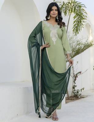 Pista color silk blend beautiful festive wear readymade kurta set 5
