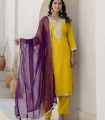 Yellow color silk blend fabric beautiful festive wear readymade kurta set