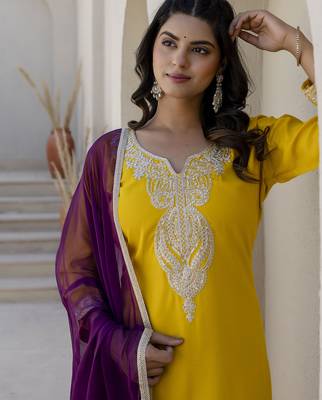Yellow color silk blend beautiful festive wear readymade kurta set 3