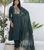 Green color cotton blend readymade kurta set for girls' ethnic festive looks