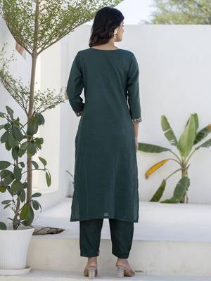 Green color cotton blend readymade kurta set for girls' festive looks 2