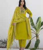 Lemon color cotton blend readymade kurta set for girls' ethnic festive looks