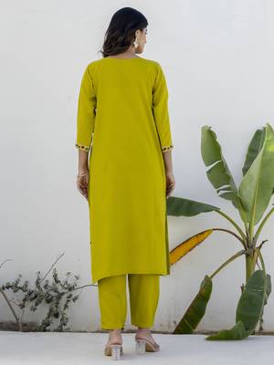Lemon color cotton blend readymade kurta set for girls' festive looks 2