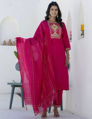 Pink color cotton blend readymade kurta set for girls' festive looks 1