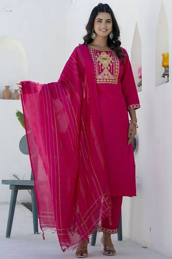 Pink color cotton blend readymade kurta set for girls' ethnic festive looks