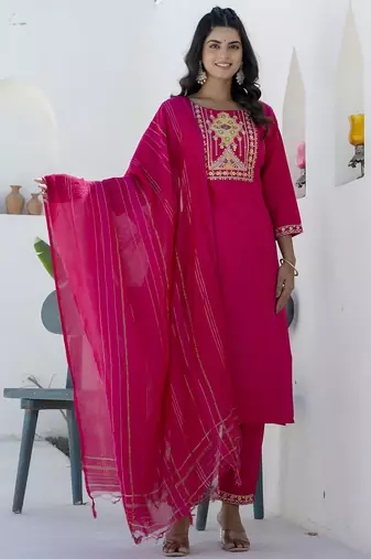 Pink color cotton blend readymade kurta set for girls' ethnic festive looks