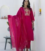 Pink color cotton blend readymade kurta set for girls' ethnic festive looks