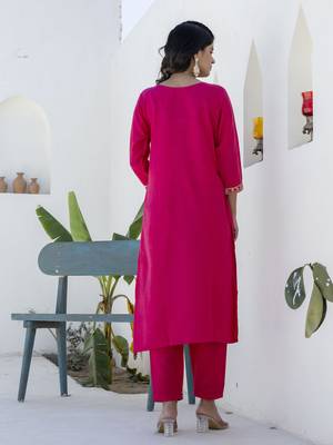 Pink color cotton blend readymade kurta set for girls' festive looks 2
