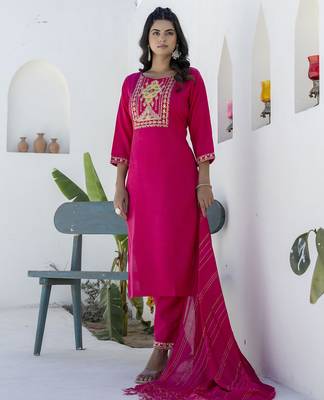 Pink color cotton blend readymade kurta set for girls' festive looks 4