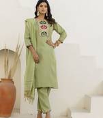 Pista color cotton blend readymade kurta set for girls' ethnic festive looks