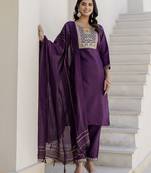 Purple color cotton blend readymade kurta set for girls' ethnic festive looks